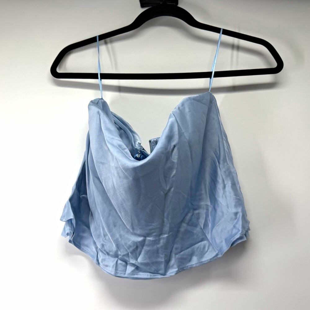 MNG Azur Strapless Crop Top Blue NWT Women’s Size Medium